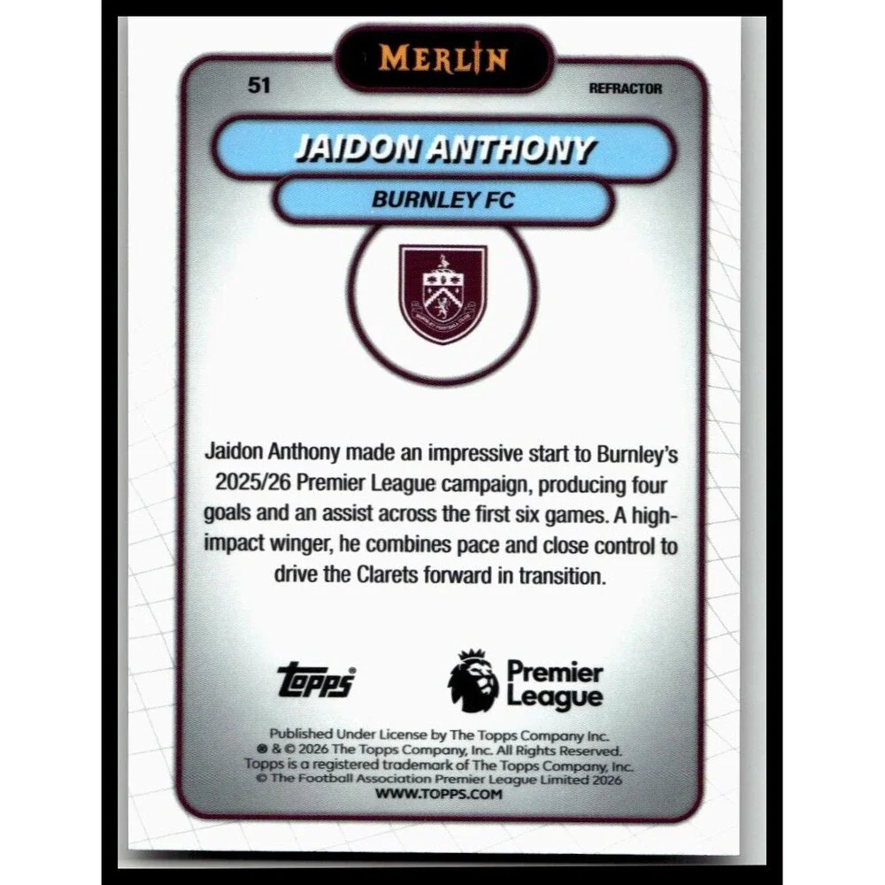 2026 Merlin Premier League #51 Jaidon Anthony Refractor